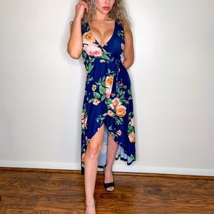 Blue rose high low dress
